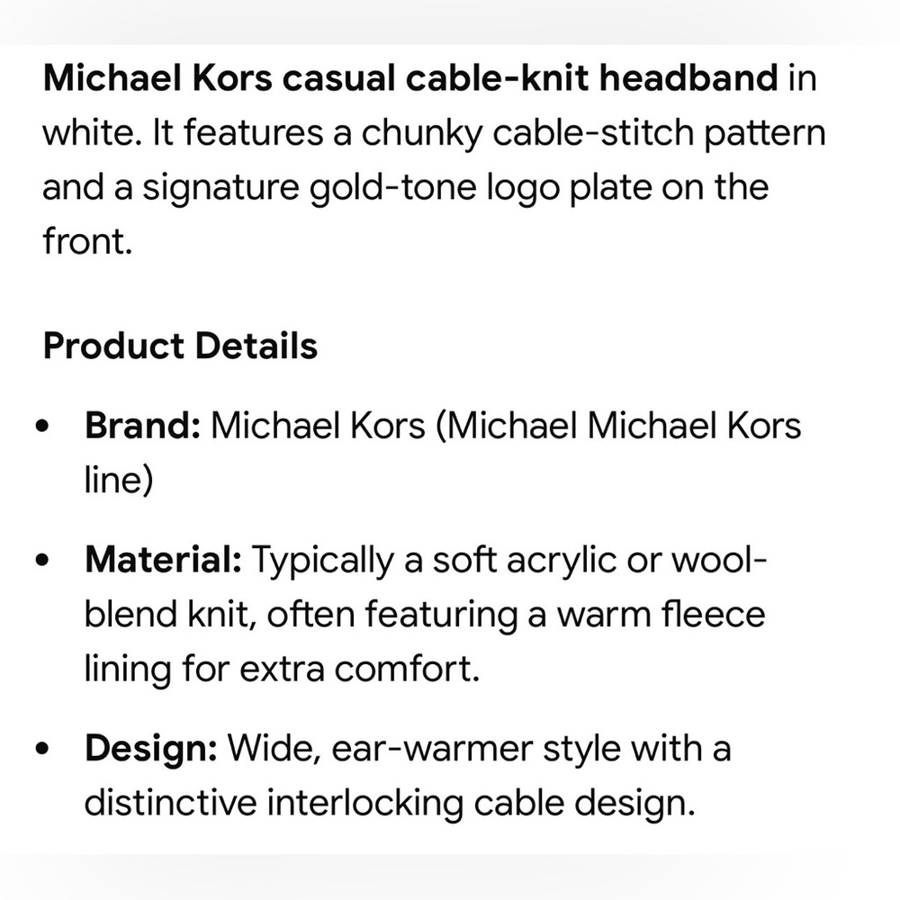 2 for $30 ✅ Michael Kors White Cable Knit Headband - Picture 4 of 15